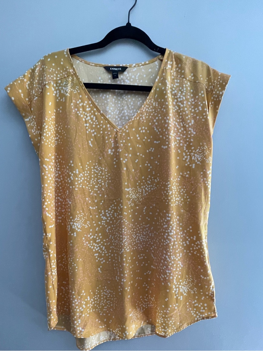 NWOT Express M blouse mustard with white and light pink polkadots